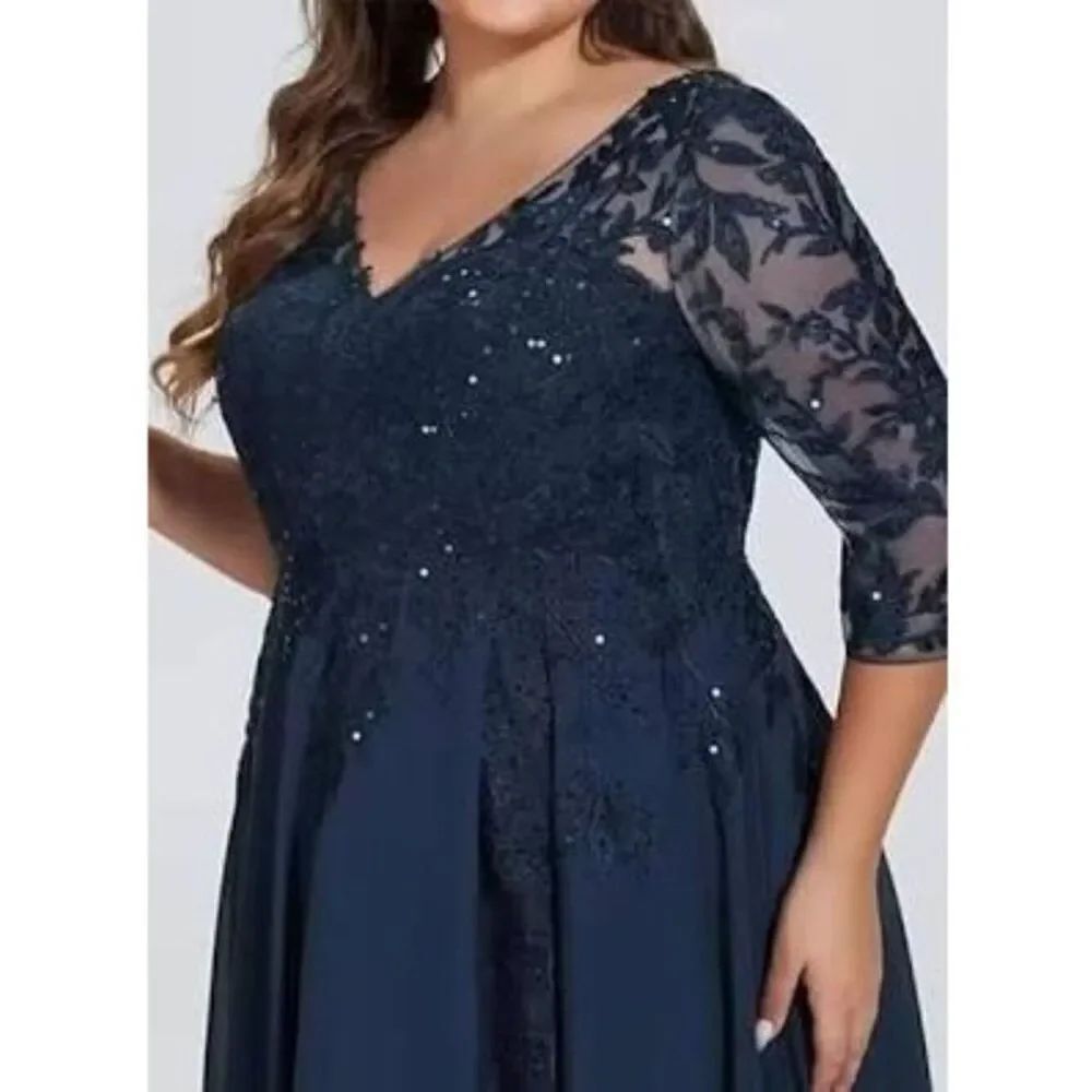 Women's Navy Blue Sequined Mother Of The Bride Gown Dress Size 16